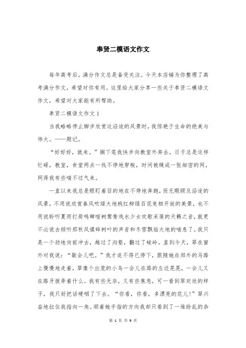 奉贤二模语文作文