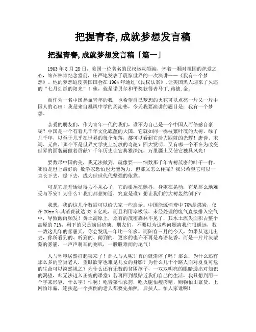 把握青春成就梦想发言稿