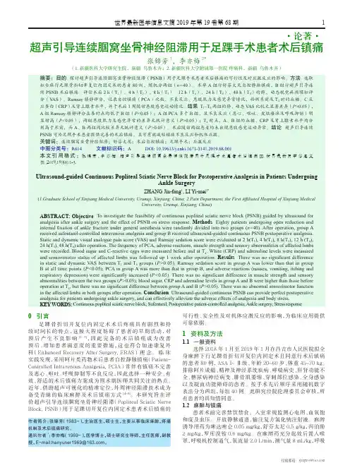 超声引导连续腘窝坐骨神经阻滞用于足踝手术患者术后镇痛