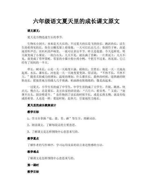 六年级语文夏天里的成长课文原文
