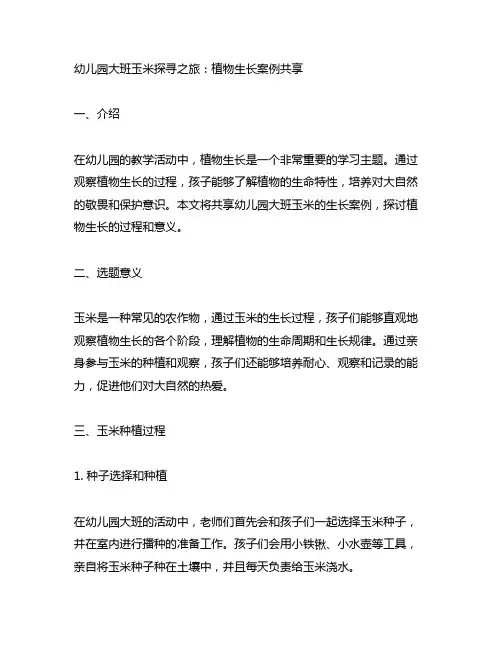 幼儿园大班玉米探寻之旅：植物生长案例分享