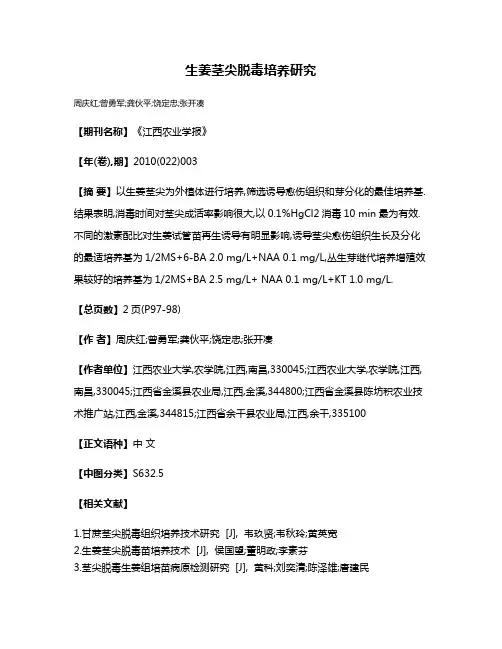 生姜茎尖脱毒培养研究