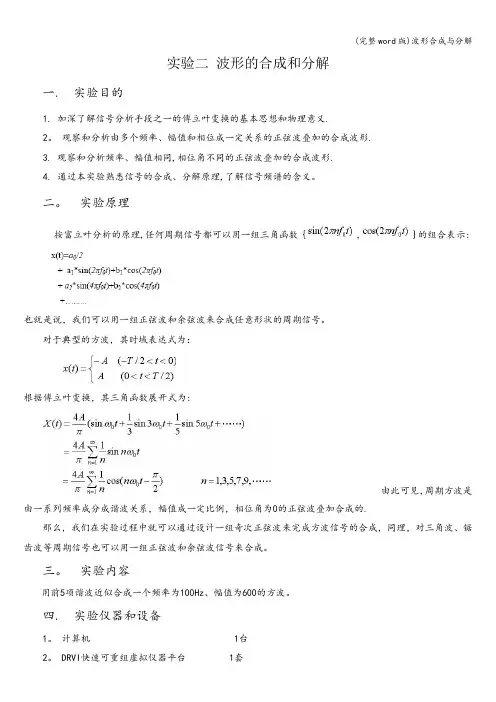 (完整word版)波形合成与分解
