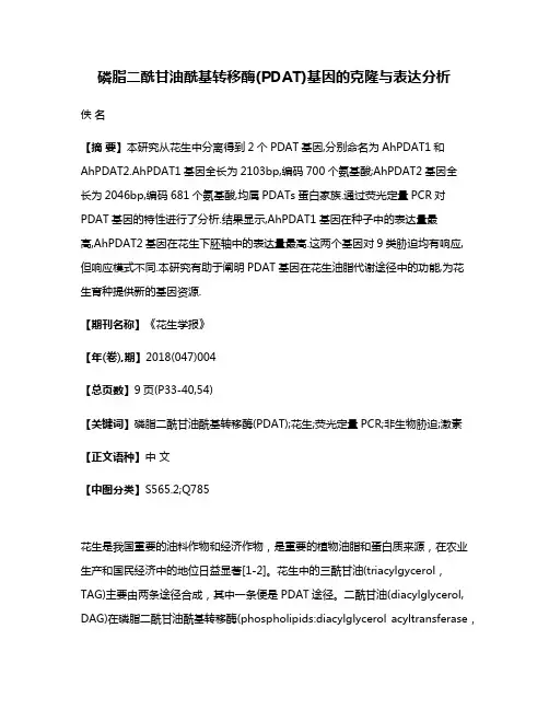 磷脂二酰甘油酰基转移酶(PDAT)基因的克隆与表达分析