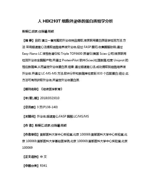 人HEK293T细胞外泌体的蛋白质组学分析