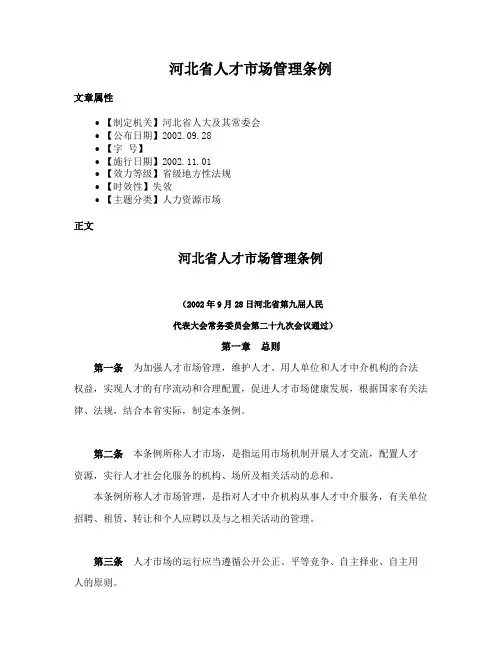 河北省人才市场管理条例