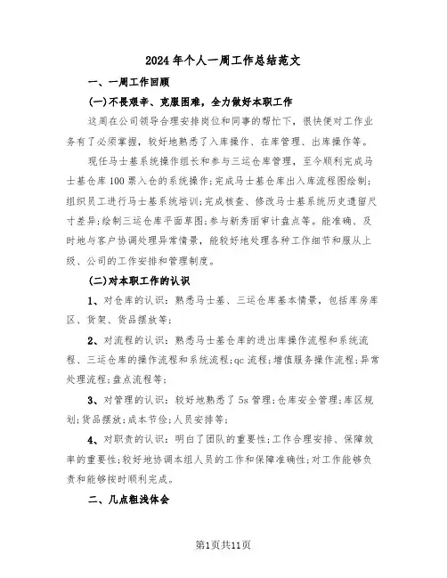 2024年个人一周工作总结范文（5篇）