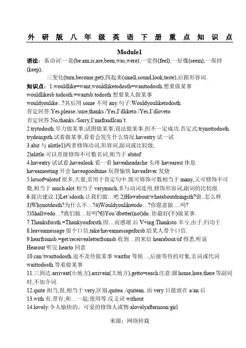 新外研版八年级英语(下册)重点知识点总结