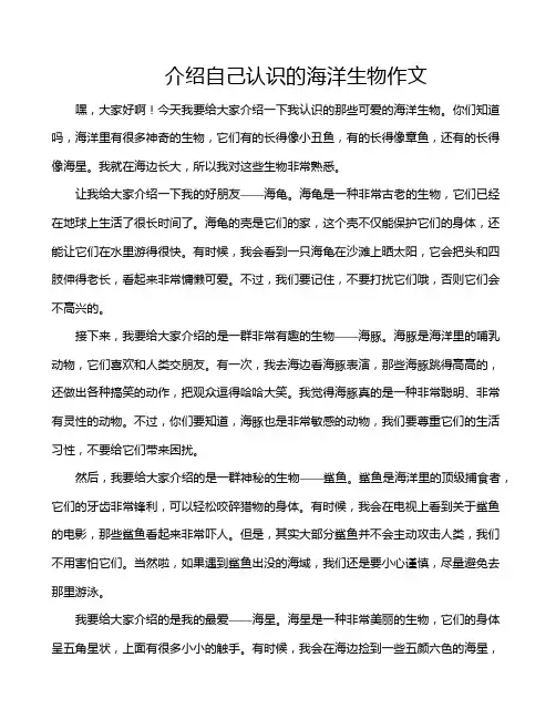 介绍自己认识的海洋生物作文