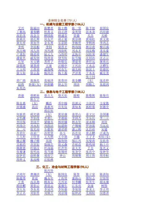 全体工程院院士名单