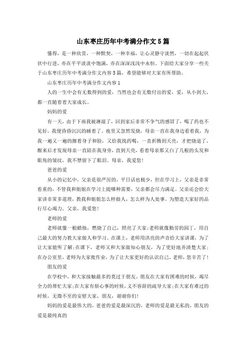 山东枣庄历年中考满分作文5篇