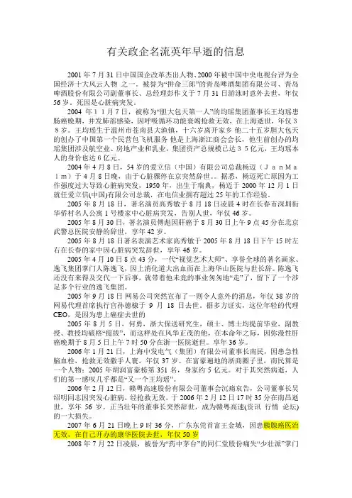 有关政企名流英年早逝的信息