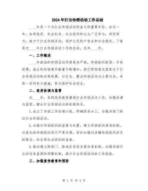 2024年打击传销活动工作总结