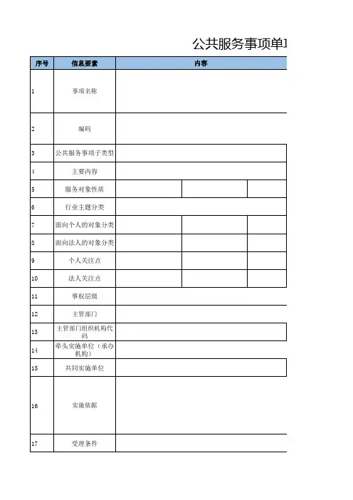 公共服务事项单项梳理表