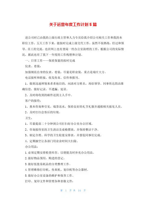 关于运营年度工作计划5篇
