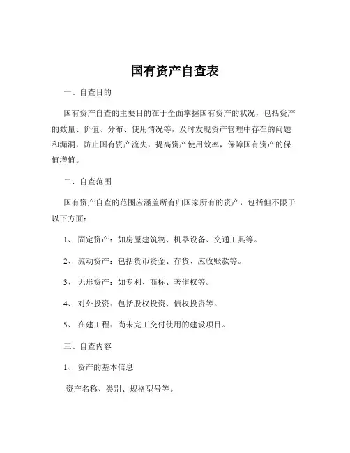 国有资产自查表