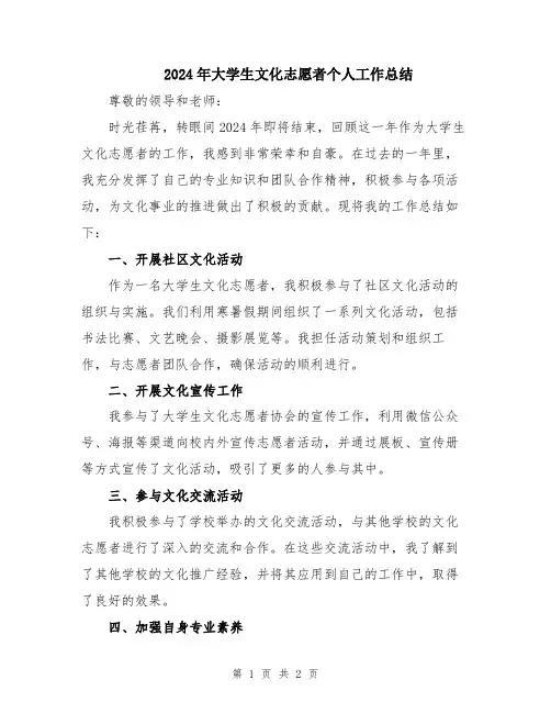 2024年大学生文化志愿者个人工作总结