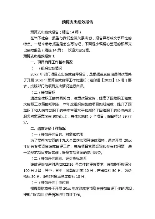预算支出绩效报告（精选14篇）