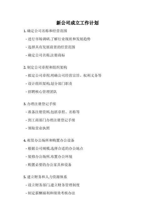 新公司成立工作计划