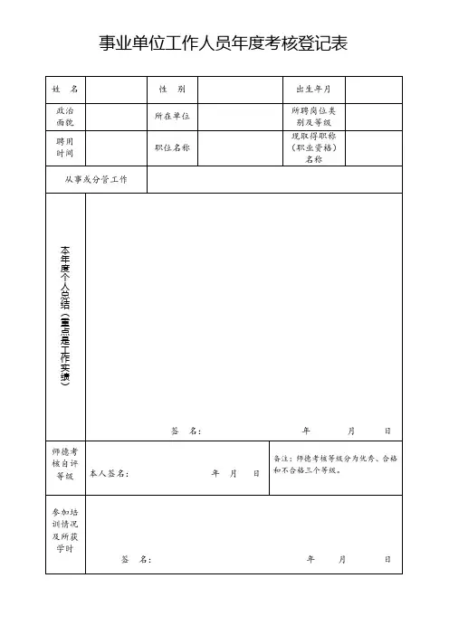 事业单位工作人员年度考核登记表