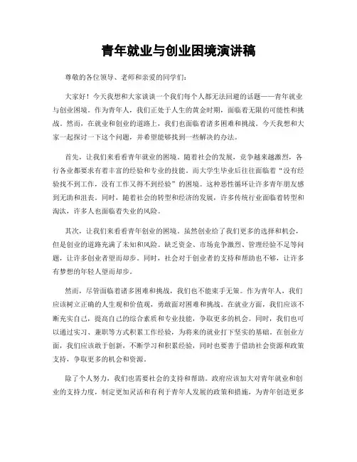 青年就业与创业困境演讲稿