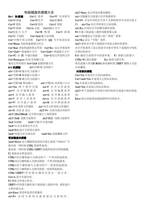 电脑键盘快捷键大全