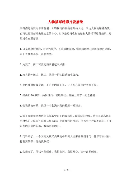 人物描写精彩片段摘录