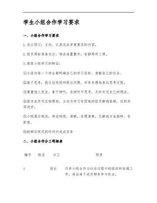 学生小组合作学习要求