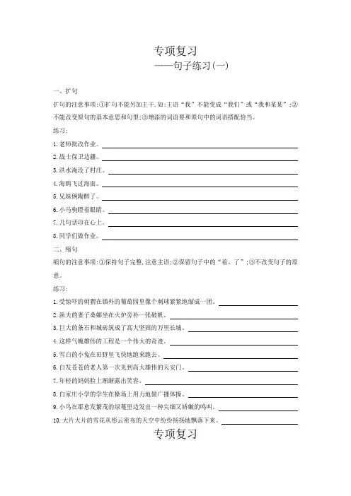部编版六年级语文上册期末专项复习(句子练习1)