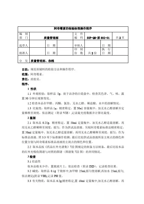 原802-2阿奇霉素检验标准操作程序