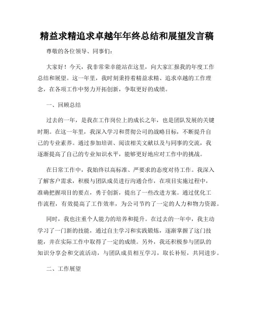 精益求精追求卓越年年终总结和展望发言稿