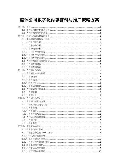 媒体公司数字化内容营销与推广策略方案