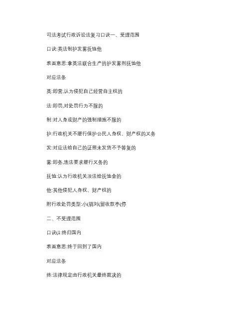 2020司法考试行政诉讼法复习口诀