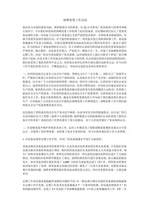 迎峰度夏工作总结
