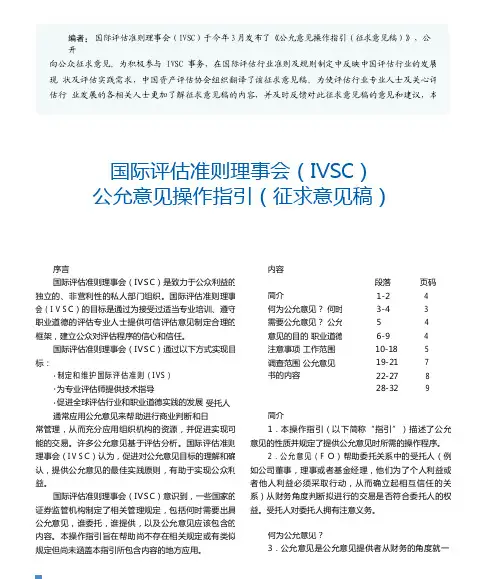 国际评估准则理事会_IVSC_公允意见操作指引_征求意见稿_