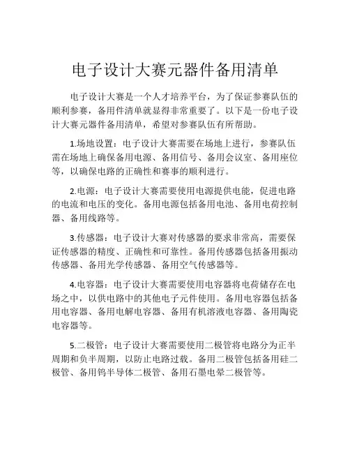 电子设计大赛元器件备用清单