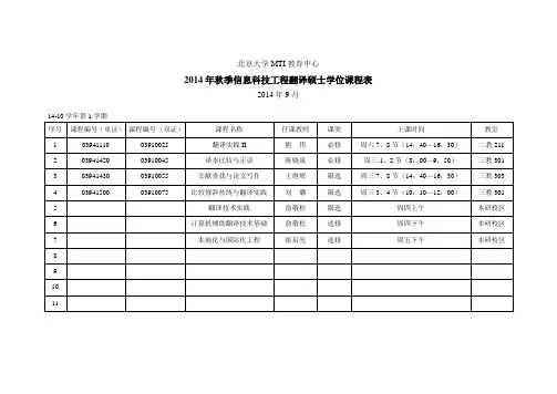 北大翻译硕士课程表
