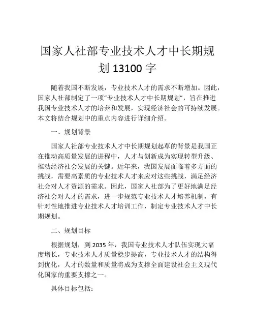 国家人社部专业技术人才中长期规划13100字