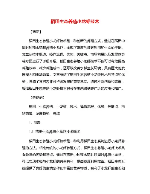 稻田生态养殖小龙虾技术
