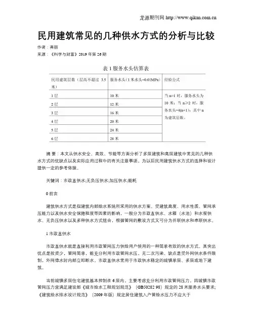 民用建筑常见的几种供水方式的分析与比较
