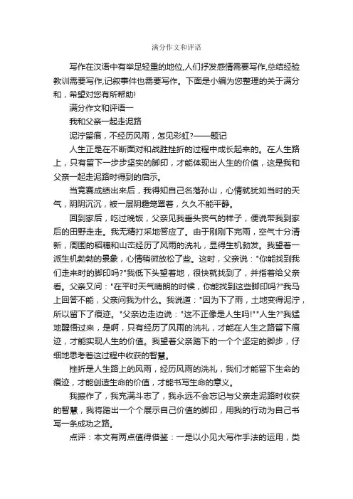 满分作文和评语_作文2950字_作文评语_