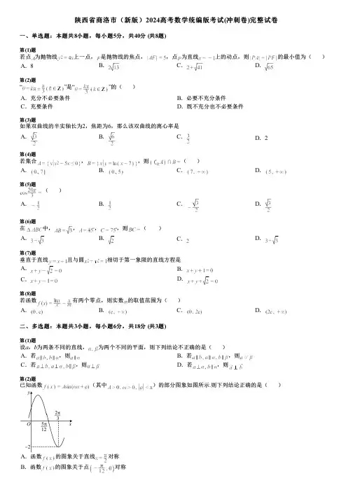陕西省商洛市(新版)2024高考数学统编版考试(冲刺卷)完整试卷