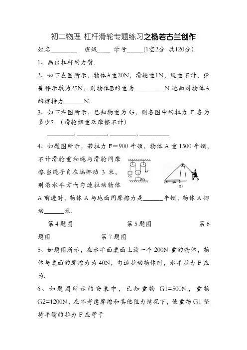 初二物理 杠杆滑轮专题练习