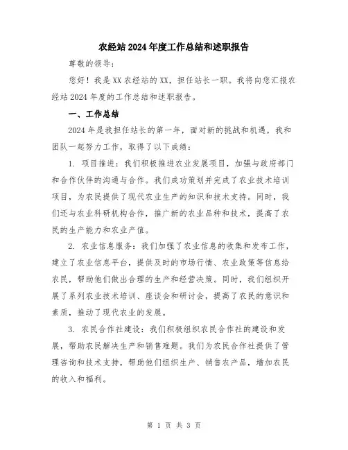 农经站2024年度工作总结和述职报告