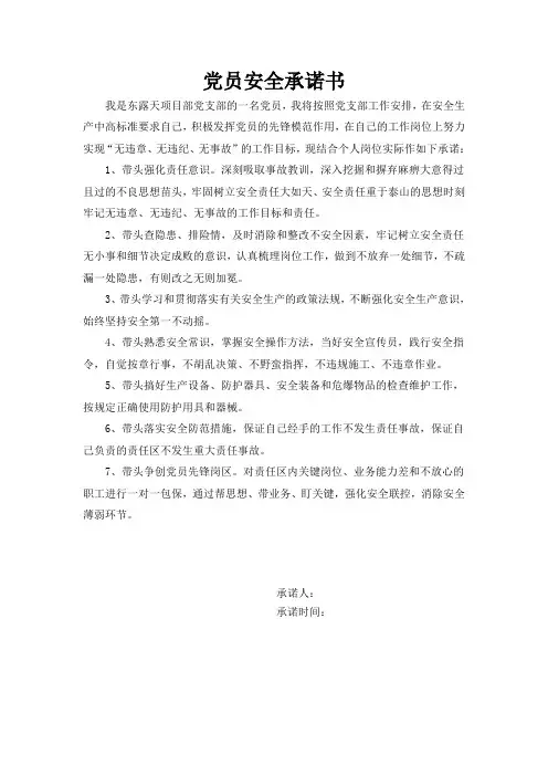 党员安全承诺书