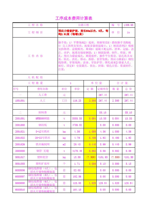 1409.65预应力锚索护坡,束长60m以内,6孔,每吨2.9
