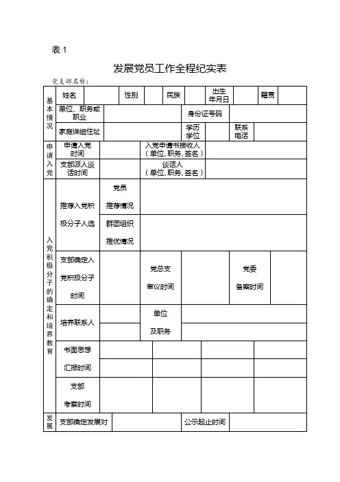 发展党员工作全程纪实表模板 