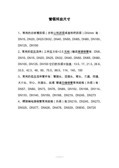 管径对应尺寸