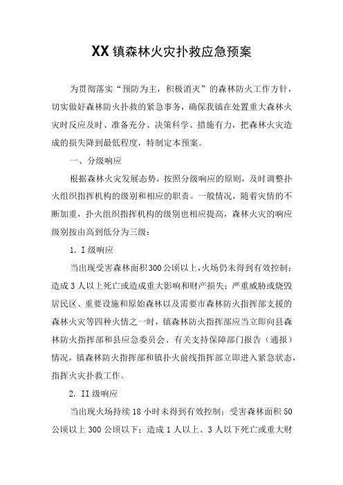 XX镇森林火灾扑救应急预案