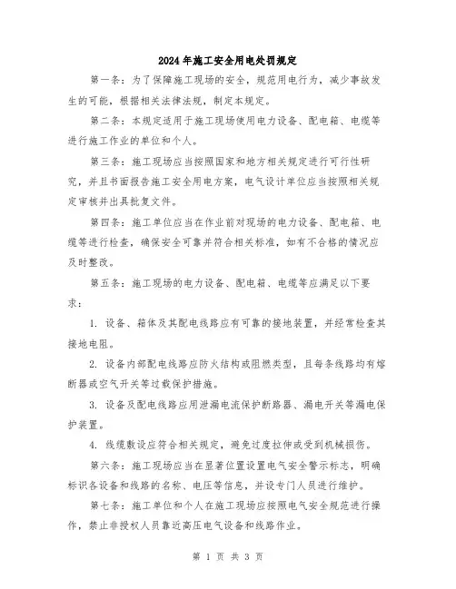 2024年施工安全用电处罚规定